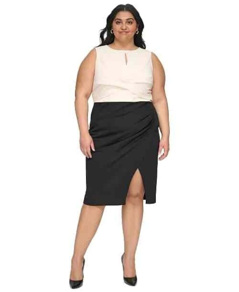 DKNY Womens Plus Size 18W Colorblock Sleeveless Sheath Dress Keyhole Neckline